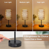 Touch Table Lamp For Bedroom with Bulb, Boho Small Desk Lamp For Living Room With Rattan & Linen Shade