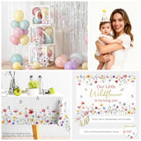 Fexivo 269pcs Wildflower 1st Birthday Decorations Girl, One-stop Set for 25 People, Includes 350gsm Plates Backdrop and Tablecloths, Suitable for Wild and Onederful 1st Birthday Girl