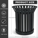 kaiwrxin Commercial Outdoor Trash Can - 60L Heavy Duty Metal Garbage Bin with Lid & Liner, Weather-Resistant Waste Receptacle (Black, Large)