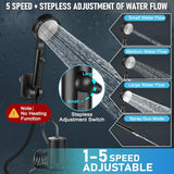 Portable Shower for Camping Essentials: 10,000 mAh Rechargeable Battery Powered Shower, IPX8 Waterproof Camp Shower Pump, 5-Speed Outdoor Shower with LED Display, Camping Gifts, Dog Bath, Hiking-Black