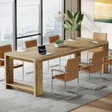 7 ft Conference Table for 6 to 8 People, Modern Rectangle Meeting Room Desk for Boardroom, Home Office, Oak
