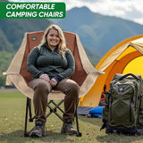 Northroad Folding Camping Chair,Oversized Portable Camping Chair w/Cup Holder,Heavy Duty Padded Lawn Chair for Outdoor, Tailgates, Beach, and Sports, Cream