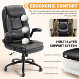 MALOL Ergonomic PU Leather Office Chair with Flip-Up Armrests & Reclining Backrest, 300lbs, Brown, Black