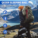 QEZER Down Mummy Sleeping Bag for Adults, 32°F to 10°F Lightweight Compact for Camping Backpacking Hiking, 4 Season Outdoor Sleeping Bag with 600 Fill Power Down