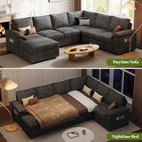 108'' Modular Sectional Sofa with Pull Out Bed, Sleeper Sofa, Dark Gray | U Shaped 7 Seat Sectional Couches for Living Room