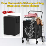 Heavy Duty Utility Cart with Double Basket & Removable Waterproof Liner with Lid for Laundry