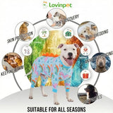 LovinPet Large Dog Pajamas, Four-Leg Stretch Onesie Bodysuit, Lightweight UV-Shielding Pajamas, Anti-Lick Calming Recovery Suit for Surgery, Pull-On for Medium and Large Breeds,Green Orange,3XL