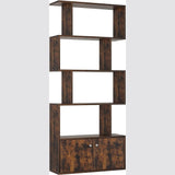 DDYYDS 5-Tier Bookshelf with Doors Wooden Geometric Bookcase S-Shaped Display Shelf with Cabinet Rustic Brown