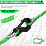 Aomifunny Synthetic Winch Rope Extension, 3/8Inch x 50Ft 26500 Lbs Winch Extension Cable Replacement Tow Ropes Line for Off Road Vehicle ATV UTV Truck SUV Jeep (Green)