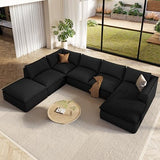 Vesgantti 7 Seater Plush Corduroy Boneless Couch, 141.7" Large Sofa, Black