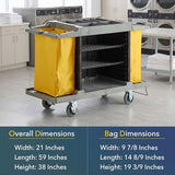3-Shelf Multifunctional Housekeeping Cart - Commercial Hotel Cart with 2 Vinyl Bags, 8 Top Compartments