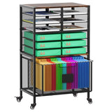 EasyPAG Rolling Cart with Storage Drawer, Under Desk Filling Cabinet with Mail Sorter, Pull Out Hanging File Rack for Letter Size Folders, Mobile Utility Craft Cart for Home Office, Black