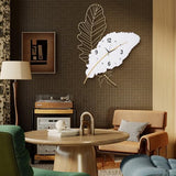 Anmotpe 30 inch Metal Feather Large Modern Wall Clock, Silent Non-Ticking Decorative Clocks for Living Room, Bedroom, Dining Room