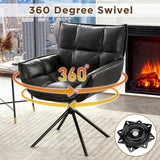 Fahomiss Desk Chair No Wheels, 360° Swivel Mid Century Modern Desk Chairs, Upholstered Faux Leather Swivel Accent Chair(Black, x1)