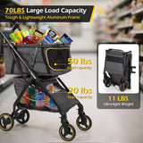 Dyna-Living Personal Folding Shopping Cart 70lbs Load-Capacity Foldable Shopping Carts for Groceries