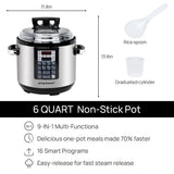 prepAmeal 9-in-1 Electric Pressure Cooker 6QT Multi-Functional Programmable Non-Stick Pot, Slow Cooker, Rice, Steamer, Sauté, Yogurt Maker, Warmer, 6 Quart
