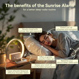 Vivilumens Sunrise Alarm Clock Wireless Charger, 10 White Noise Sound Machine Alarm Clock with 30/60/90 Mins Timer, 3 Levels Touch Night Light Dual Clocks for Heavy Sleeper Bedroom Decor Gifts for Her