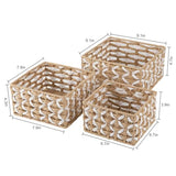 OIAHOMY Storage Baskets Paper Rope Shelf Baskets, Handwoven Small Wicker Bins for Home, Set of 3-Yellow & White