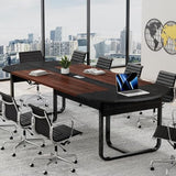 8FT Conference Table, 94.5" D x 47.3" W x 29.5" H Oval Meeting Table with Rectangle Grommet, Modern Seminar Boardroom Table (8ft, Walnut & Black)