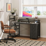 51 Inch Gaming Desk with Power Outlet and LED Lights, Computer Desk with 4 Drawers & Storage Shelves, Reversible Home Office Desk