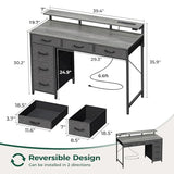 Huuger Gaming Desk with 6 Drawers, Computer Desk with LED Lights Power Outlets and Type-C, 39 Inch Office Desk with Storage