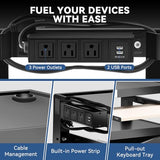 Auto Dynasty 3-Layer Height Adjustable Rolling AV Cart with Locking Storage Cabinet, 30" H, 4 Wheel, 3 Outlets, 2 USB Ports