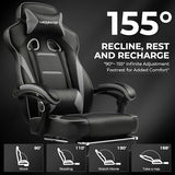 GTPLAYER Gaming Chair with Footrest, Big and Tall Game Chair 350lb Racing Style Computer Chair, Light Gray