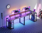 MOTPK 40 Inch Small Gaming Desk with Storage & Led Lights, Computer Desk with Shelf