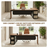 SimpArt Executive L-Shaped Office Desk with Storage Shelves, Modern Executive Desk with Curved Edge