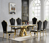 HomVent 68''Gold Faux Marble Dining Table Set with 6 Leather Chair
