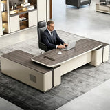 Modern L Shaped Executive Desk with Drawers, 78 inch Large Home Office Desk with Cabinet and USB Ports Thickened Desktop Writing Study Table Business Furniture Workstation for CEO Boss Manager