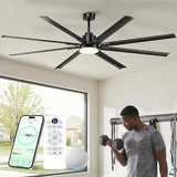 84" Aluminum Outdoor Ceiling Fan with Light, Industrial-Grade 8 Metal Blade