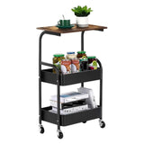 FURUIM2024M Utility Trolley 3-Tier Kitchen Rolling Cart, 16.54" Storage with Wheels,Wooden Tabletop