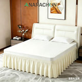 ANARACHON Twin Bed Skirt, Wrap-Around Elastic Ruffled Eyelet Bed Skirt Twin Size Dust Ruffle with Gathered Styling and Embroidered Details, 14" Drop Length (Light Yellow)