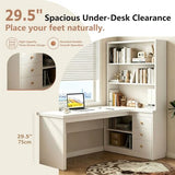L Shaped Office Desk with Hutch, 1"Thick Corner Computer Desk, 3 Drawers