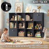 Cube Storage Organizer with 12 Open Shelf, Black Bookshelf with Storage Bins, Freestanding Book Case