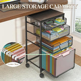 Sbanmao Rolling File Cart with 4 Storage Drawers, Filing Cabinet for Home Office, Hanging File Folder Organizer with Wheels Under Desk, Utility Craft Cart Printer Stand, Black