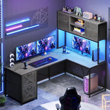 SEDETA L Shaped Gaming Desk, Reversible Computer Desk with Fabric Drawers