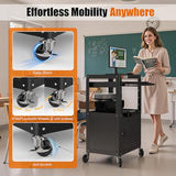 Steel Large AV Cart with Extra Storage - Adjustable Height Cart with Locking Cabinet