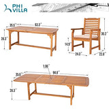 PHI VILLA 9 Pieces Acacia Wood Patio Dining Set for 8, Expandable Teak Dining Table & Wooden Chairs with Cushions