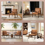 Yaheetech Faux Leather Accent Chair, Mid-Century Modern Armchair with Solid Wood Legs, Reading Leisure Chair with High Back