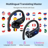 AI Translation Earbuds Real-Time: 166 Languages Audifonos Traductores Inglés Español, 60 Hours Battery - Seamless Translator Headphones, Black