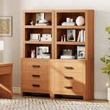 WAMPAT 74" Tall BookBookshelf, Large Farmhouse Bookcase with 3 Drawers Set of 2