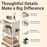 BLULEE 3-Tier Rolling Storage Cart with Pull-Out Drawer & Side Organizer