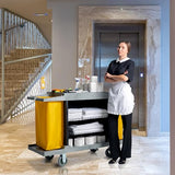 Lodging Hotel Small Three Shelf Commercial Premium Housekeeping Cart With Hanging Bags