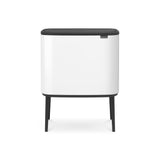 Brabantia Bo Touch Top Kitchen Trash Can with Single Compartment & Raised Legs | White | 9.5 Gal Inner Bucket | Soft-Close Garbage Can, Stay-Open Lid | Fits Against Wall | + Trash Bags