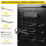 Mobile AV Cart with Locking Cabinet & Wheels, Heavy Duty Rolling Media Cart with Customized Pegboard & Hooks