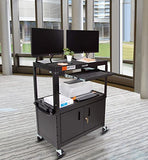 AV Cart with Locking Cabinet | Height Adjustable Utility Cart with Pullout Keyboard Tray & Cord Management
