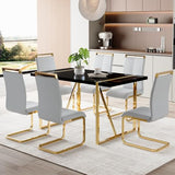 CTPNMCIN Modern Dining Table Set for 6, 55'' Dining Room Table Set with 6 Faux Leather Chairs