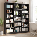 ELYKEN Triple Wide Bookshelf, 6 Tier Bookshelf Large Bookcase with 17 Open Display Shelves, 74'' Tall, Library